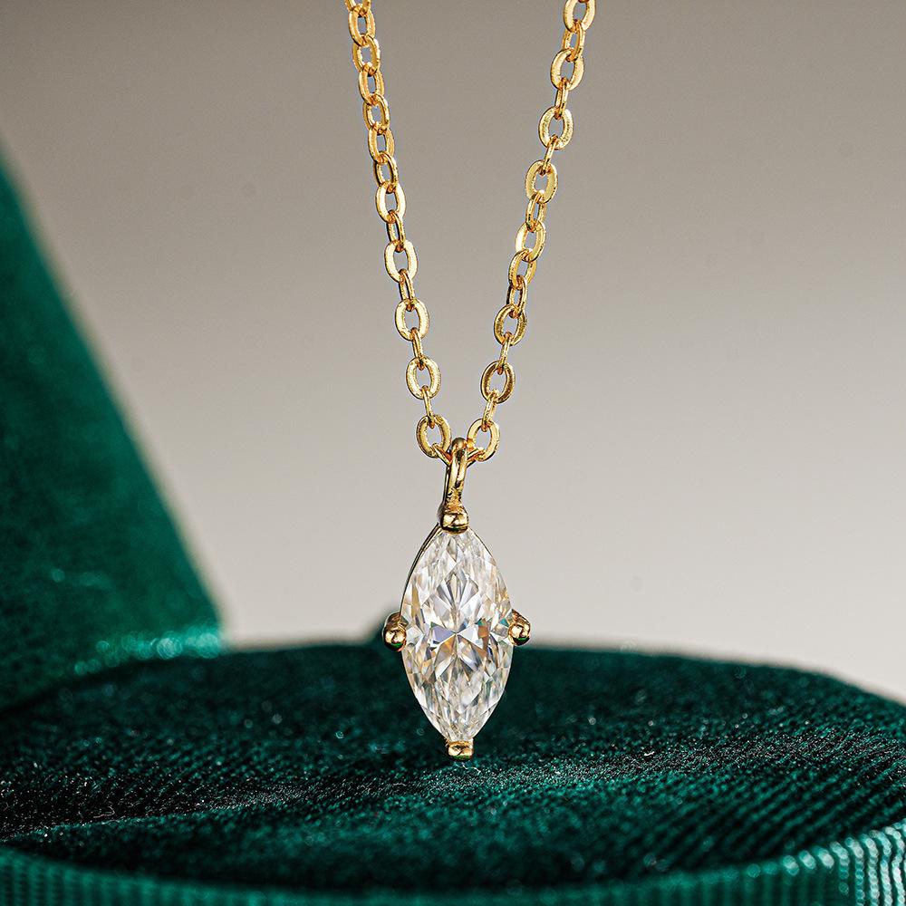

925 Sterling Silver 1CT Marquise Cut Moissanite Pendant Necklace for Women – 14K Gold Plated Minimalist Jewelry
