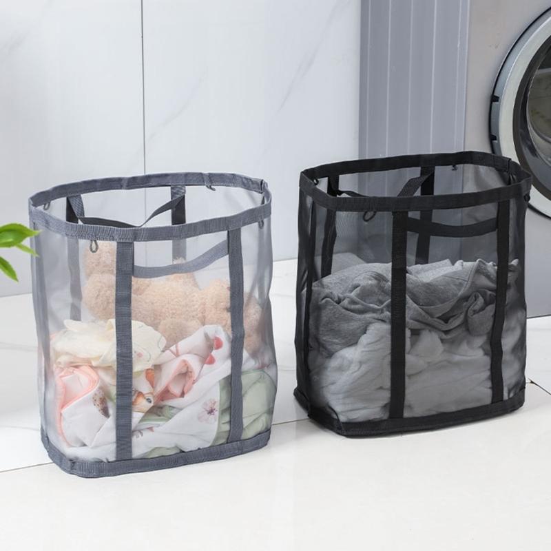 Portable Laundry Basket with Handle Breathable Nylon Storage For Travel Camping J0MC