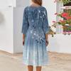 Women's Casual Fashion Round Neck Three Quarter Sleeve Print Midi Dress