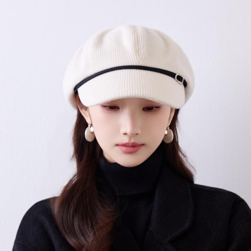 Autumn and Winter New Retro Corduroy Octagonal Hat Women's Versatile Face Cap Fashion Thermal Hat