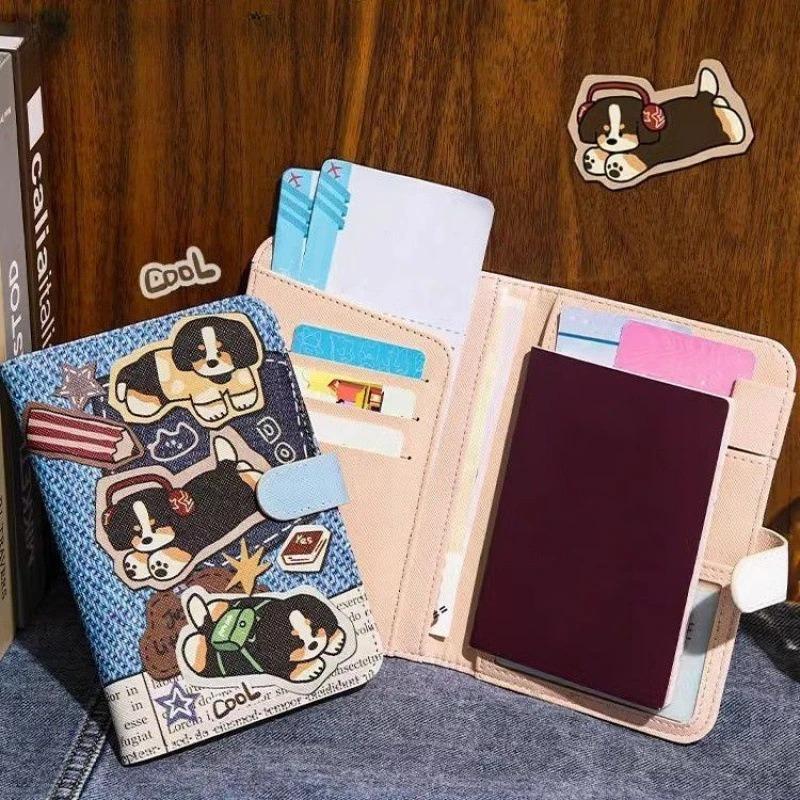 Cute Cartoon PU Passport Cover for Travel, Multi-Functional ID Card Holder Wallet, Portable Ticket & Credit Card Organizer