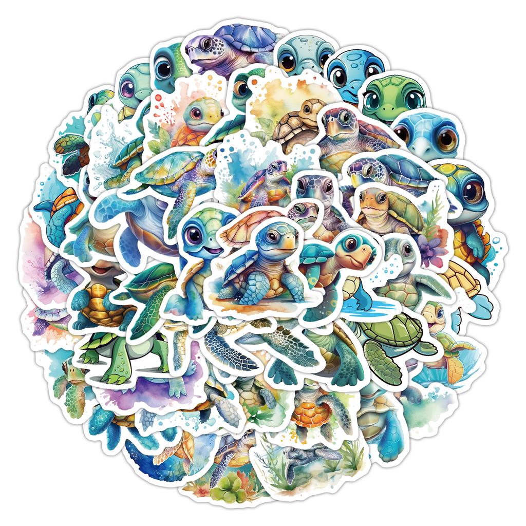 50 Cute Little Turtle Doodle Stickers Skateboard Suitcase Decoration Stickers Waterproof Creative Children Cartoon Stickers