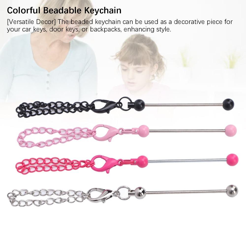 4pcs Colorful Metal Beadable Keychain Metal Beadable Charm Accessories  Jewelry Making
