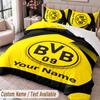 Ensemble de literie imprimé Borussia Dortmund Nom personnalisé Texte 1 Housse de couette 2 Taies d'oreiller Pour chambre à coucher