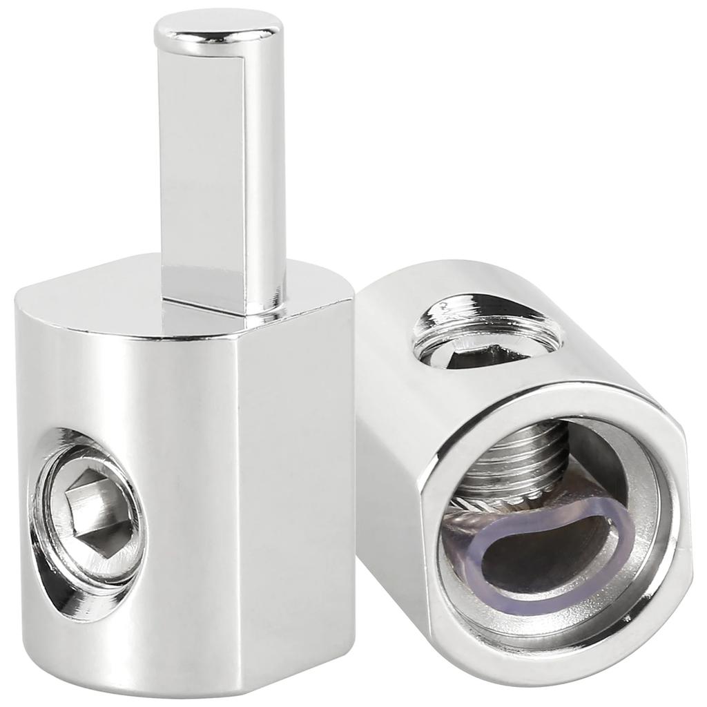 2Pcs Amp Input Reducer Metal Nickel-Plated 6061 Aluminum Power Ground Wire Reducer 1/0 AWG To 4 AWG Premium Car Stereo Audio