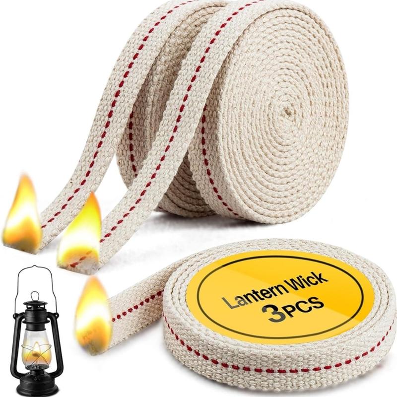 3 Roll Braided Cotton Flat Oil Lamp Cotton Wicks 6.56ft Kerosene Lamp Wick with Stitches Braided For Oil Lamps Candle