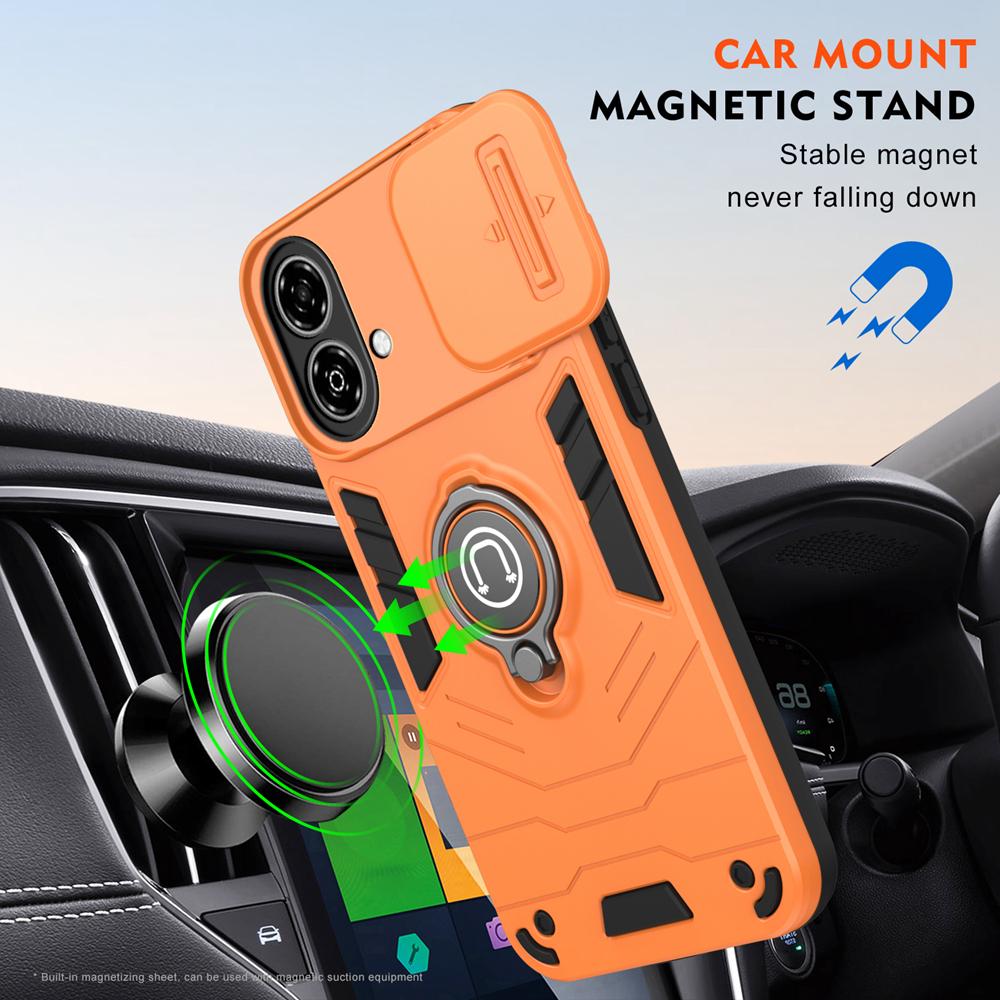 KEYSION Shockproof Armor Case for ZTE Blade A35E Slide Camera Lens Protection Ring Stand Phone Back Cover for ZTE Blade A35E 4G