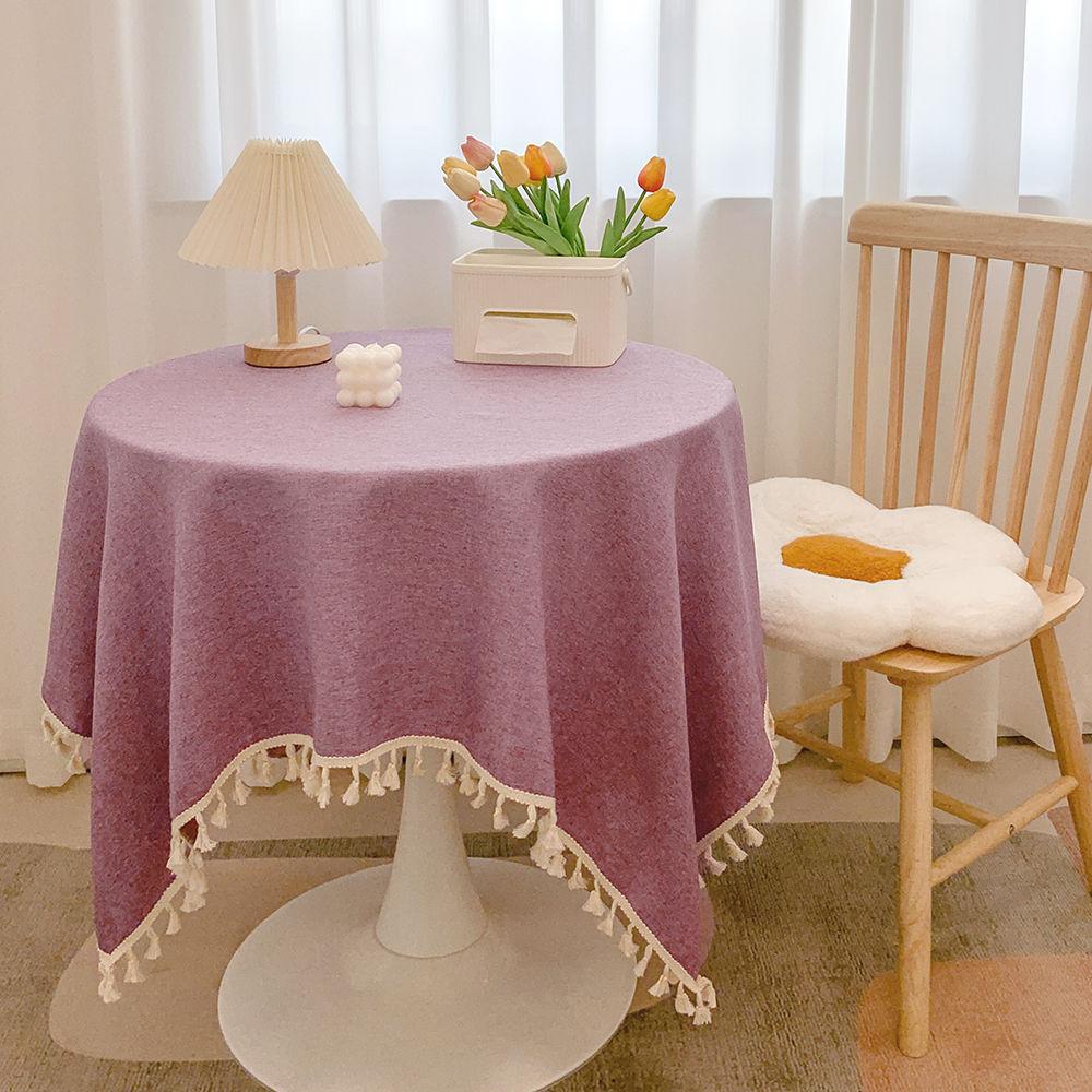 Tassel cotton linen tablecloth desk decoration cloth round tablecloth tea table dining table tablecloth tea table cloth art