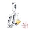 925 Silver Charm Beads Classic Gold Heart-Shaped 26 Letters Pendant For Bracelet DIY Charm Birthday Jewelry