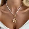 Imitation Pearl Choker Necklace Women Flower Pendant Aesthetics Jewelry Gift