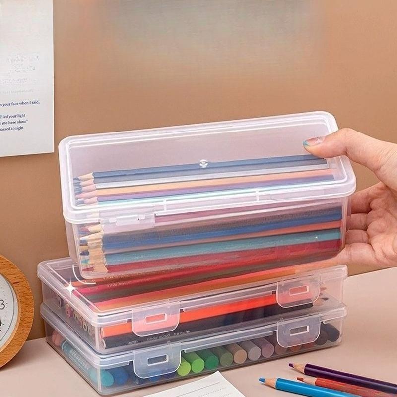 4PCS  Pencil Case Box Transparent Plastic Pencil Box For Students Without Printing Case Supplies Pencil Sundries Storage Box