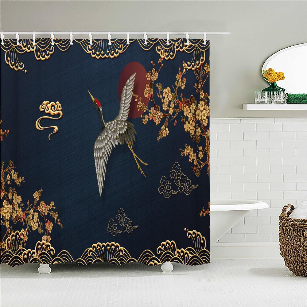 Chinese style Flowers Birds Shower Curtains Printed Bath Curtains Bathroom Waterproof Fabric With 12 Hooks Home Decor Screen