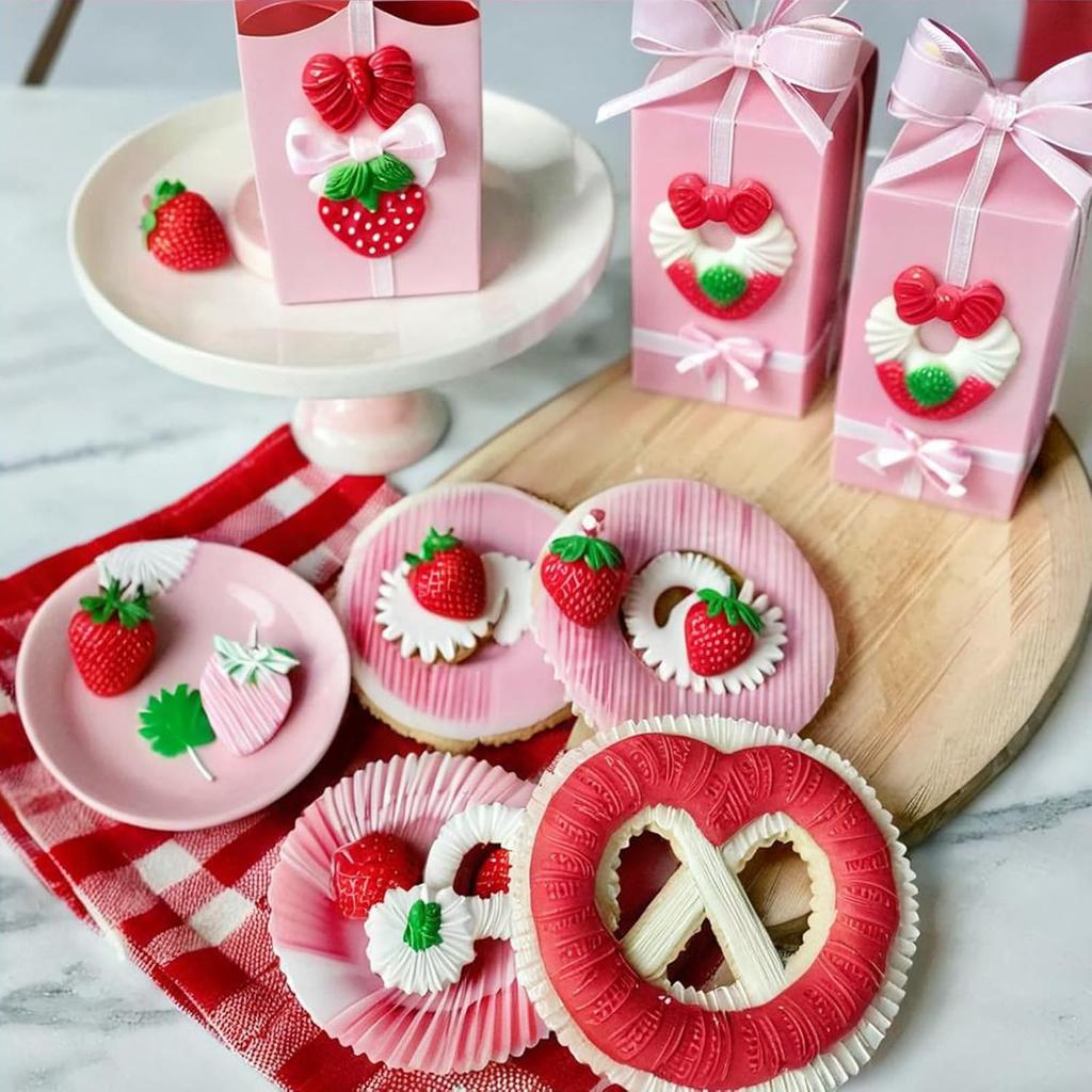 3 Pcs Strawberry Mold 3D Baking DIY Silicone Fruit Fondant Chocolate Mold for Cupcake Shortcake Cake Topper Decoration Candy Jelly Clay