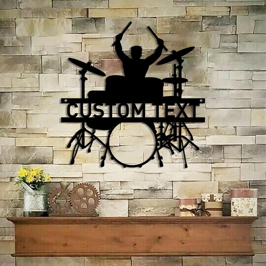 Metal Drummer Name Sign, Personalized Music Studio Wall Art, Drum Kit Decor, Birthday Gift for Son