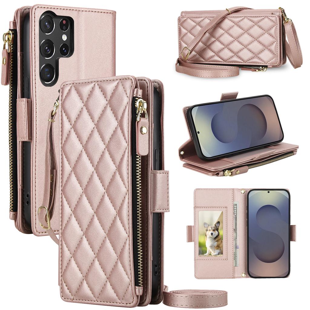 Zipper Wallet Cards Holder Phone Case for Samsung S26 S25 Ultra S24 S22 Plus S23 FE A36 A56 A37 A26 A17 Crossbody Leather Cover