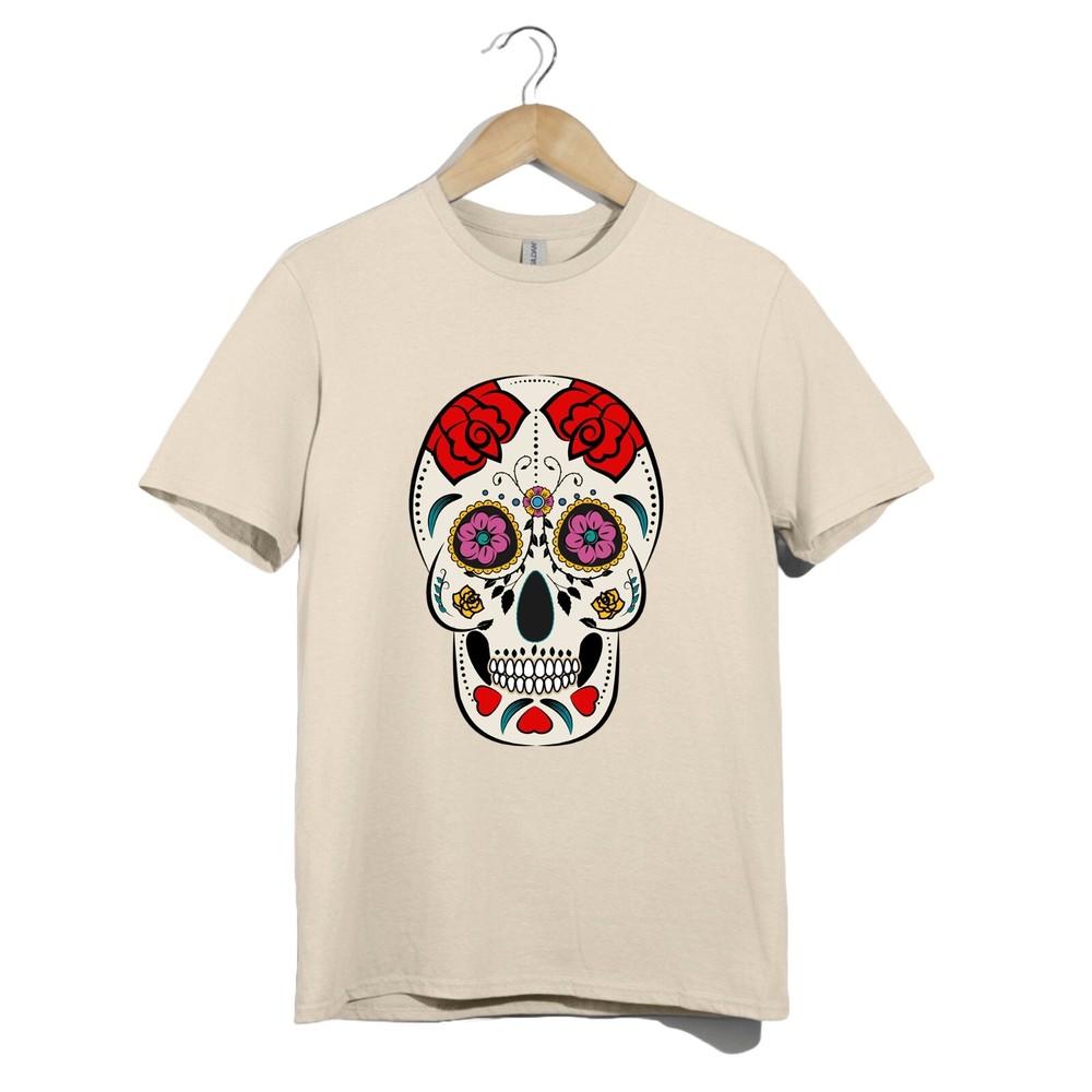 Day Of The Dead T Shirt Unisex Red Rose Sugar Skull Heart Art Graphic Gift Tee