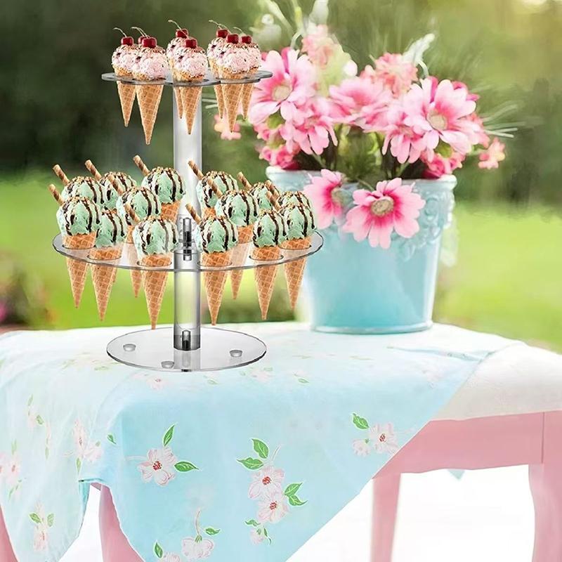 16/24 Holes Acrylic Ice Cream Cone Holder Cupcake Popcorn Rack Party Wedding Buffet Display Stand Transparent Ice Cream Shelf