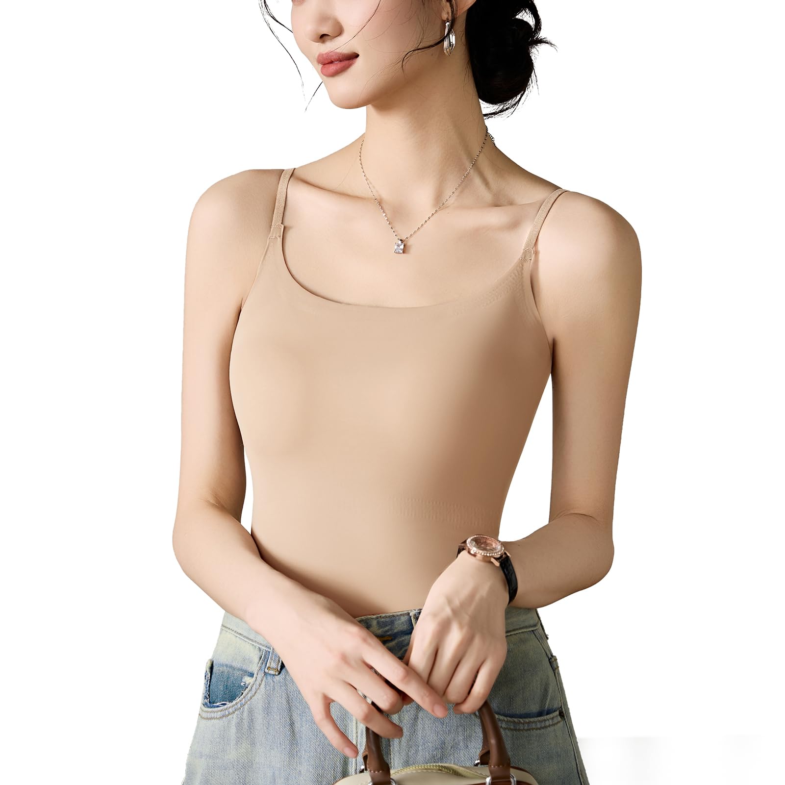 

Прикосновение с красивым силуэтом Беспроводной бюстгальтер Внутреннее белье Тонкая удобная майка [MACITEET] [Охлаждающие чашки] Майка, Женская, Топ, Лето,