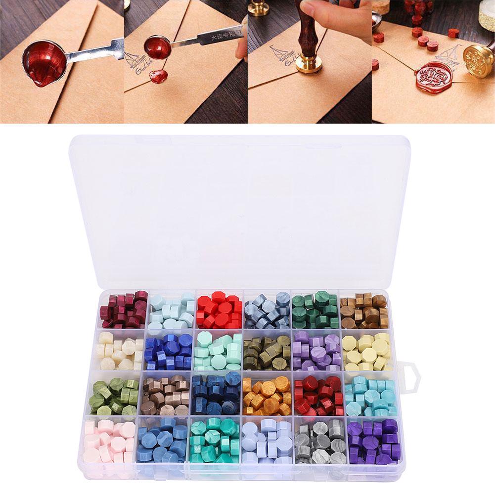 Sealing Wax Beads Set Retro 24 Colors Octagon Shape Wax Seal Stamp DIY Handicrafts Tools
