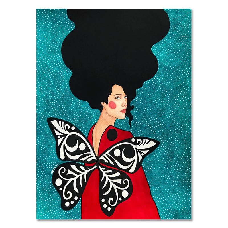 Moderne kvinner Fargerike blomsterhår Pike Veggkunst Lerretsmaling Nordisk plakat Vintage veggbilder til stuen