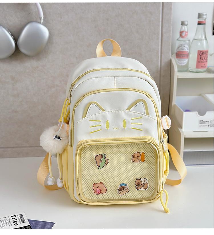 Schoolbag Japanese ins cute cat backpack pain bag transparent large-capacity schoolbag versatile casual shoulder bag