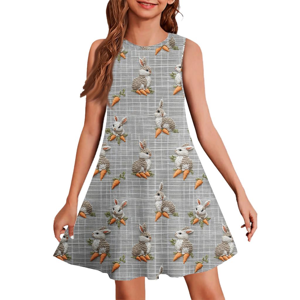 Girl Summer Dress Sleeveless Printed Color Casual Dress