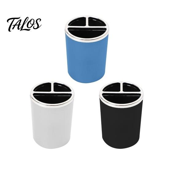 Pen Holder, Cylindrical Design Pencil Holder with Silver Edge Decoration, 3-Compartment Desktop Organizer for Pens Paper Clips Makeup Brushes