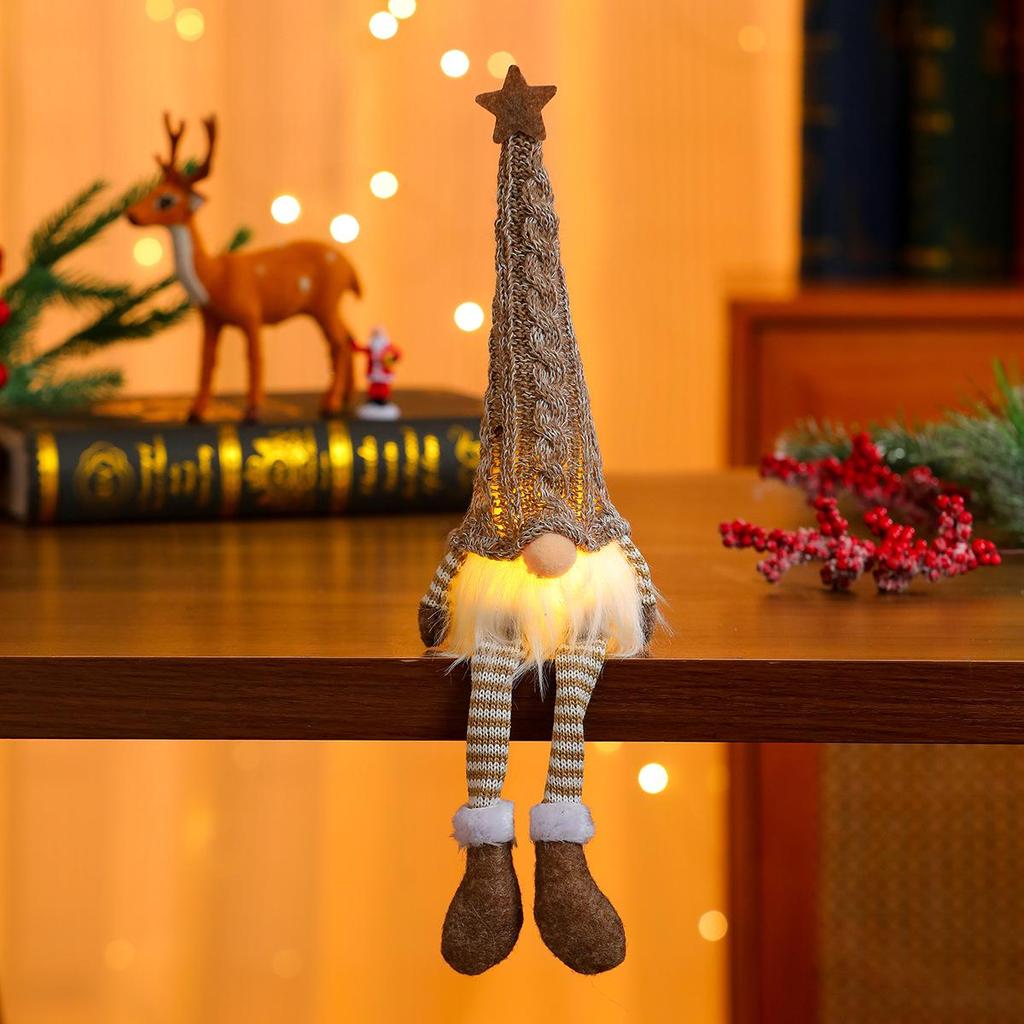 Festive Striped Snowflake Knit Hat with Lights: Star & Doll Ornament