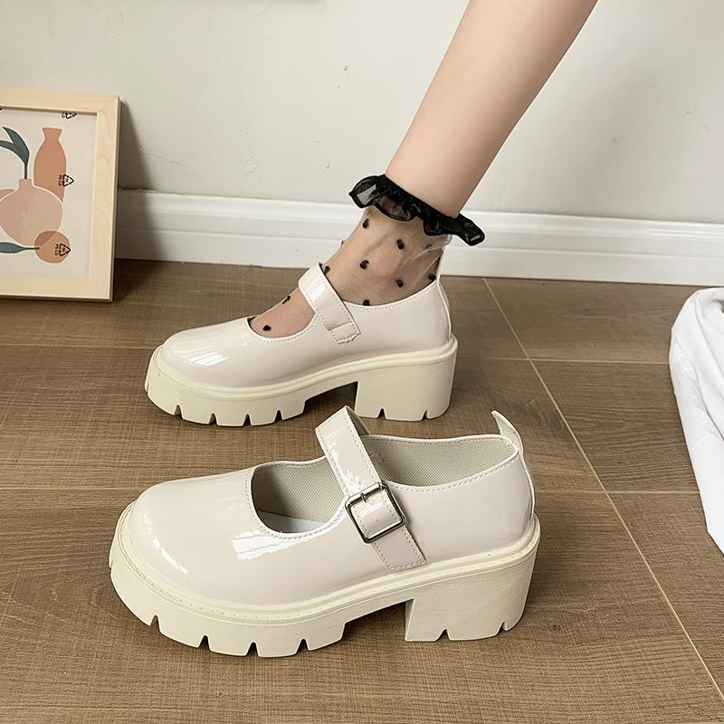 Summer And Autumn New Shoes Women'S British Style Small Leather Shoes Gapanese Uniform Shoes Thick Heel Thick Sole Round Toe