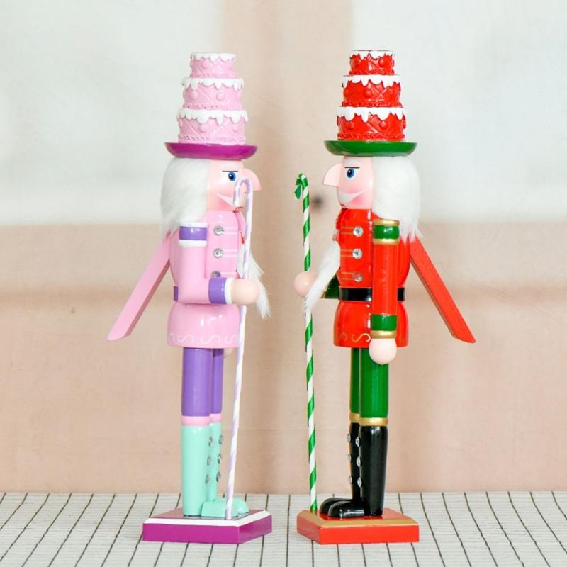 Green And Red Pink Nutcrackers Figurine 38CM Tall Handcrafted Wooden Christmas Ornament For Mantels Shelf Decoration