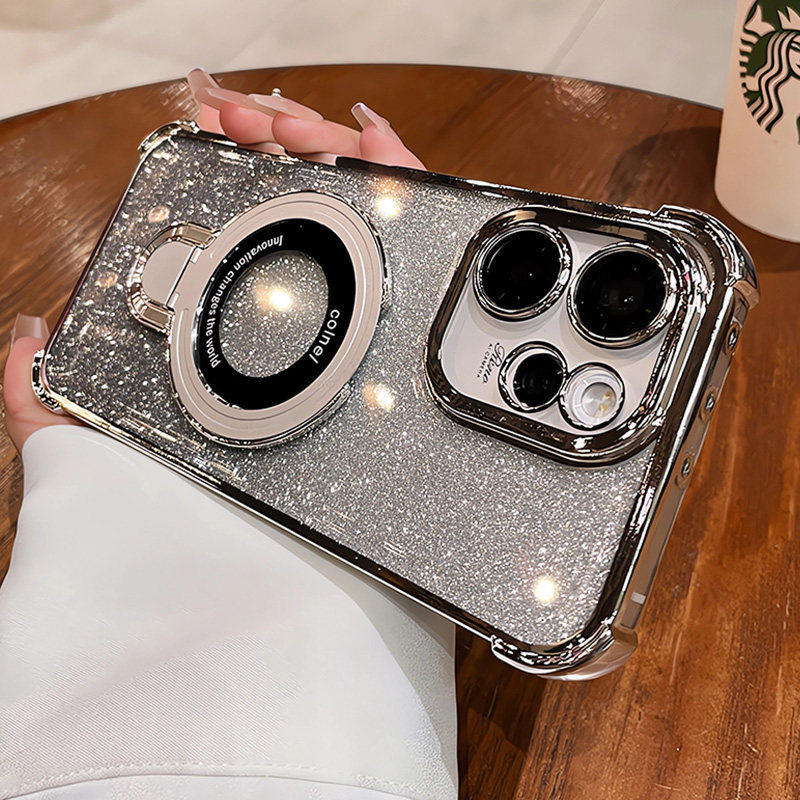 Applicable To OPPO Reno15F Mobile Phone Case Airbag Electroplating Glitter Soft Case A6X Magnetic Suction Bracket Anti-drop Protective Cover