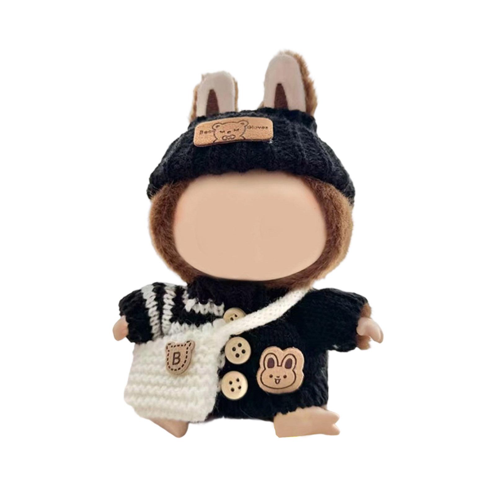 

3 предмета Ручной работы Вязаный крючком наряд для куклы LABUBU 17 см, включая свитер, шапку и сумку, идеально подходит для игры или демонстрации кукол 5