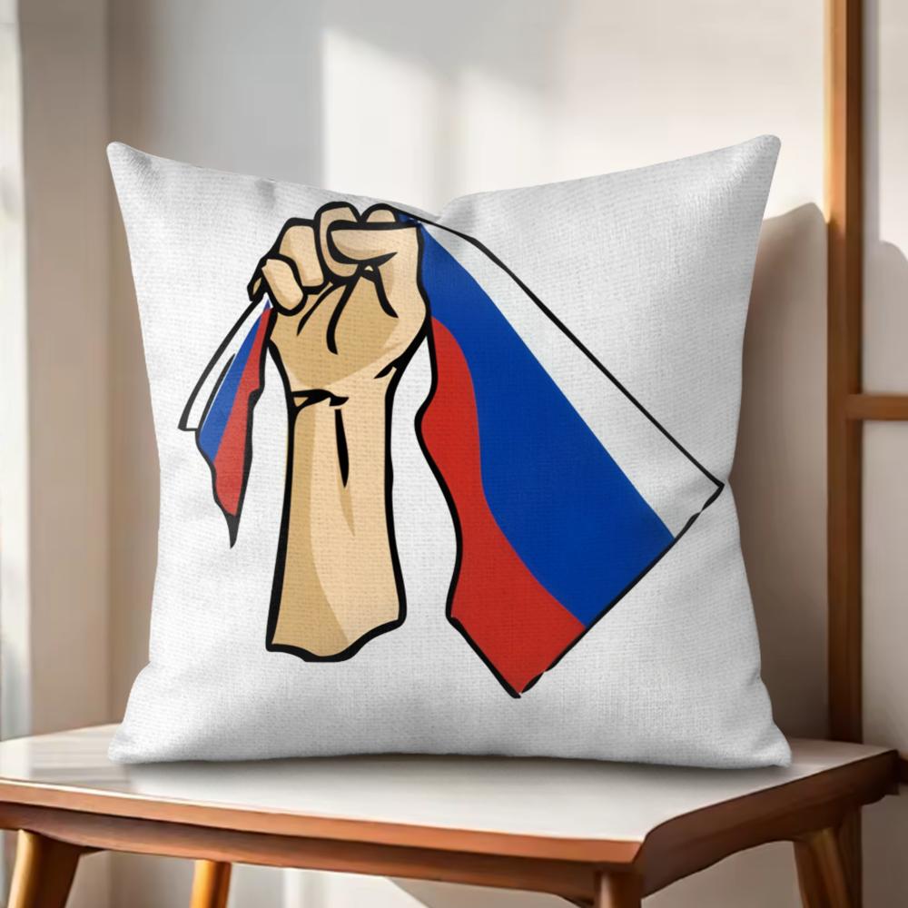 RRussia Flag Print Cushion Cover Natural Linen Organic Fabric DoubleSided Printing Couch Pillow Covers Home Decor
