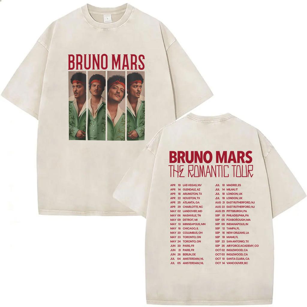 Vintage Washed Rapper Bruno Mars New Album Graphic T Shirts Mens Hip Hop Pop Loose Fashion Short Sleeve Tshirt Streetwear