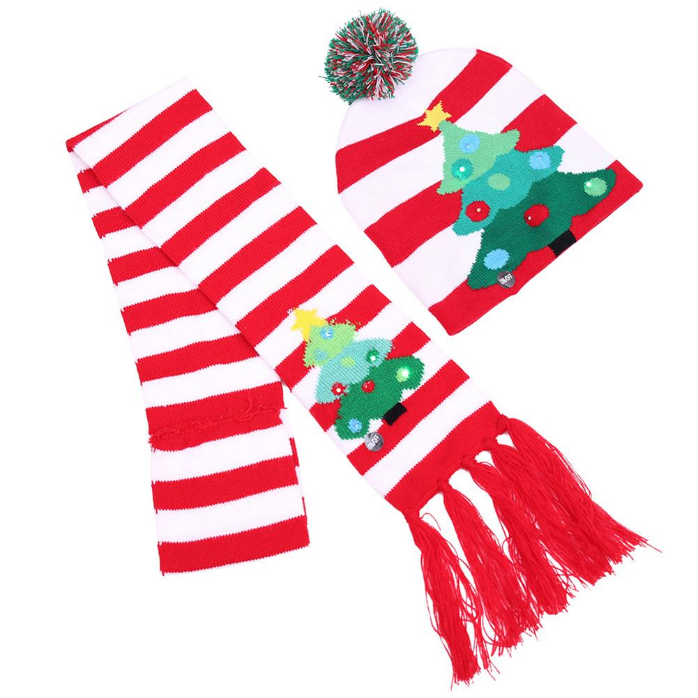Unisex Christmas Halloween LED Lights Knitted Hat and Scarf Set Fashion Wear