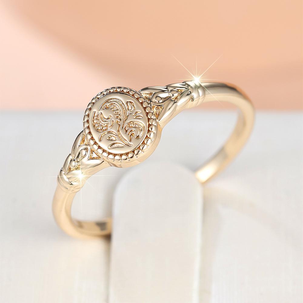 Elegant Vintage Gold Color Flower Pattern Rings for Women Party Wedding Jewelry Gift