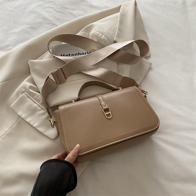 Fashionable Minimalist Crossbody Bag with Top Handle and Flap for Women - Solid Color Square Purse Simple Design Shoulder Bag