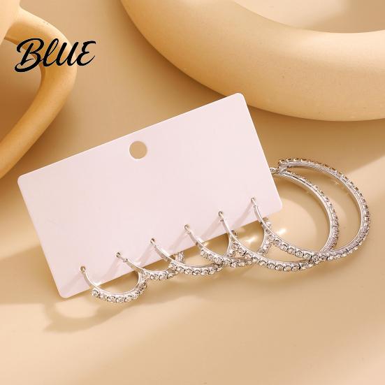 Full Rhinestone Inlay Earrings 3 Pairs Women Ear-Pin Closure Stable