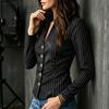 Women's Striped Long Sleeve Slim Fit Stand Collar Elegant Suit Jacket