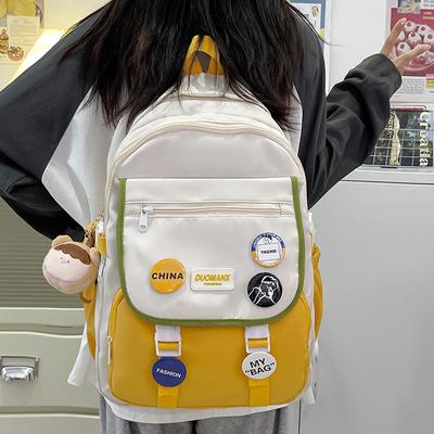 Color-blocking Schoolbag for Girls, Junior and Senior High School Students, Fashionable and Simple Backpack, Large-capacity Backpack