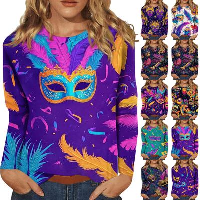 Kadınlar İçin Uzun Kollu Gömlekler Sevimli Baskılı Grafik Tişörtler Bluzlar Şık Günlük Bluzlar Pileli Yuvarlak Yakalı Tunik Üstler Noel