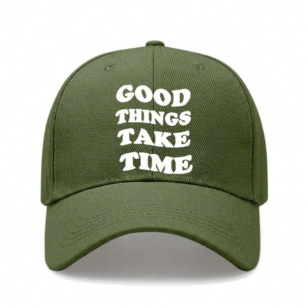 [Inspirational Baseball Cap] Good Things Take Time Print Polyester Adjustable Breathable Casual Outdoor Sports Baseball Hat For Men Women Daily Wear