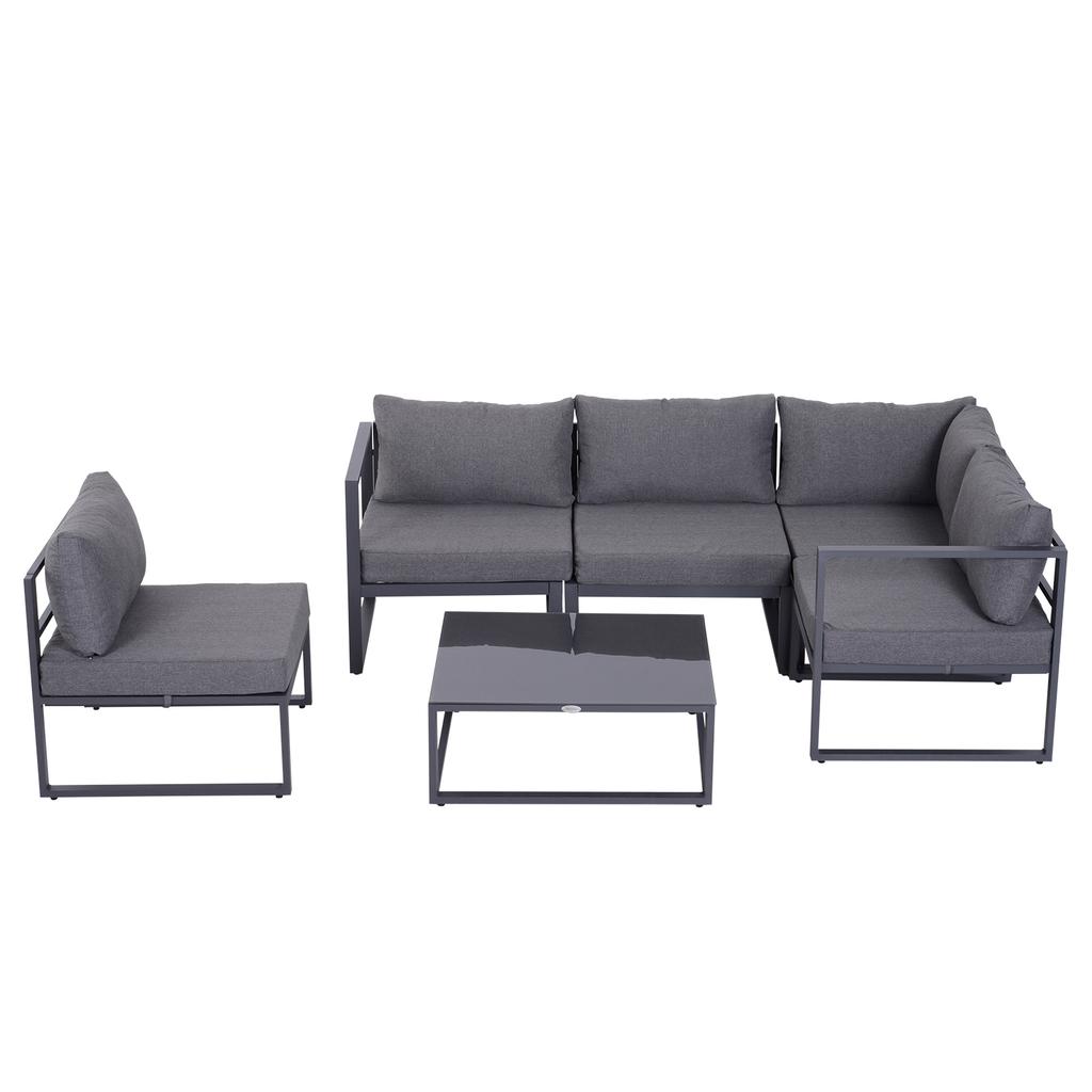 6-Piece Garden Furniture Set, Garden Set, Garden Sofa Set, Seating Group, Garden Furniture Aluminum + Polyester + Tempered Glass Grey, 4 X Armchair