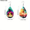 Colorful Dusk Sunset Coconut Tree Artificial Leather Earrings for Women Reversible Pattern Lightweight Teardrop Earrings