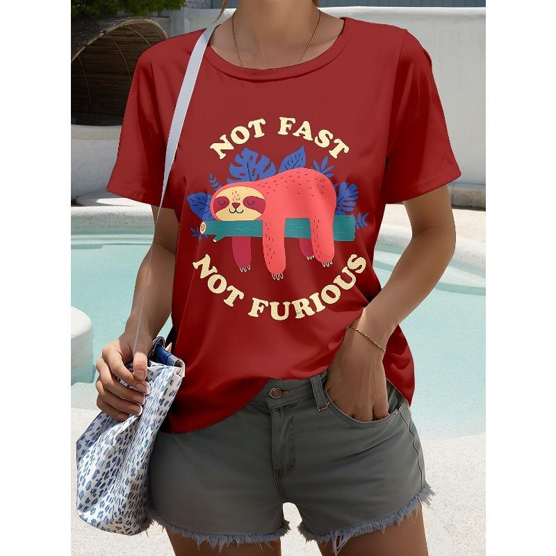 Women's T-sleeve funny retired animal letter pattern printing fashion casual round neck short-sleeved women's clothing