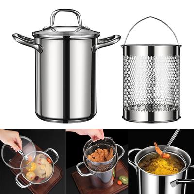 סיר טיגון עמוק עם מסננת סלסלת אספרגוס ירקות סיר שמן טיגון מחבת בישול קטן