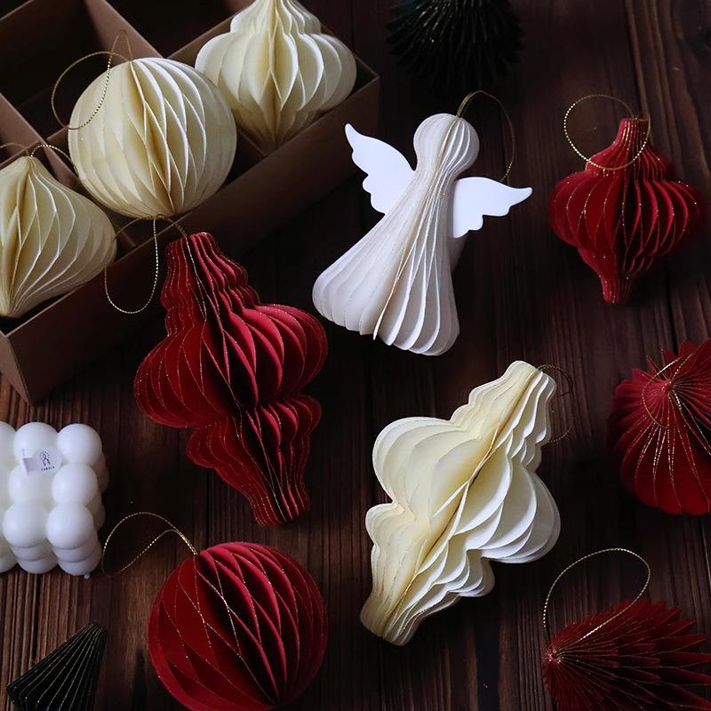 Christmas Honeycomb Ball & Bell Ornaments for Tree and Wall Decoration