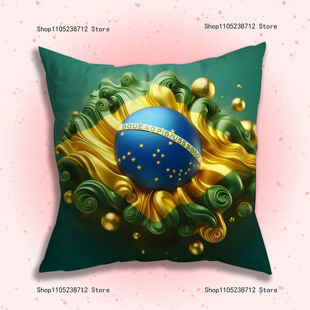 Estetyczna poszewka na poduszkę z flagą Brazylii Pluszowy materiał Miękka poszewka na poduszkę Dwustronny nadruk Pokrowiec na poduszkę do sofy Rzut