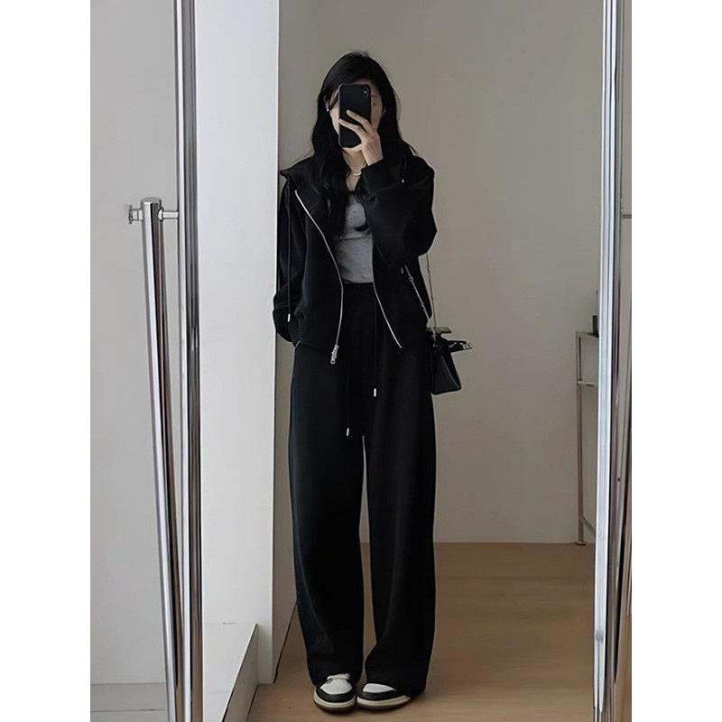 

Early Autumn Clothes with A Complete Set of Tea Suits, Women s High-end Hooded Sweater, Wide-leg Pants, Sports and Leisure Two-piece Suit XXXXL