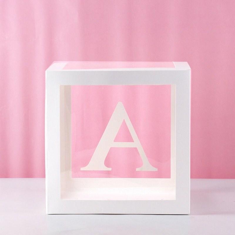 Clear Balloon Box with 26 White Letters for Birthday Party and Baby's First Birthday Decoration